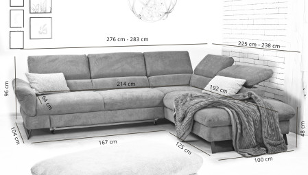 Rohová sedačka s rozkladem, látkova Haiti roh v pravo šedá
