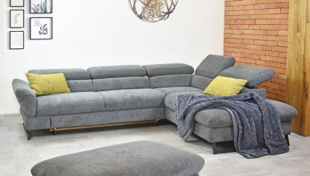 Rohová sedačka s rozkladem, látkova Haiti roh v pravo šedá