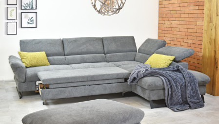 Rohová sedačka s rozkladem, látkova Haiti roh v pravo šedá