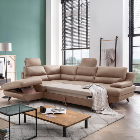 Kožená rohová sedačka s funkcí spaní roh v levo - výběr barvy