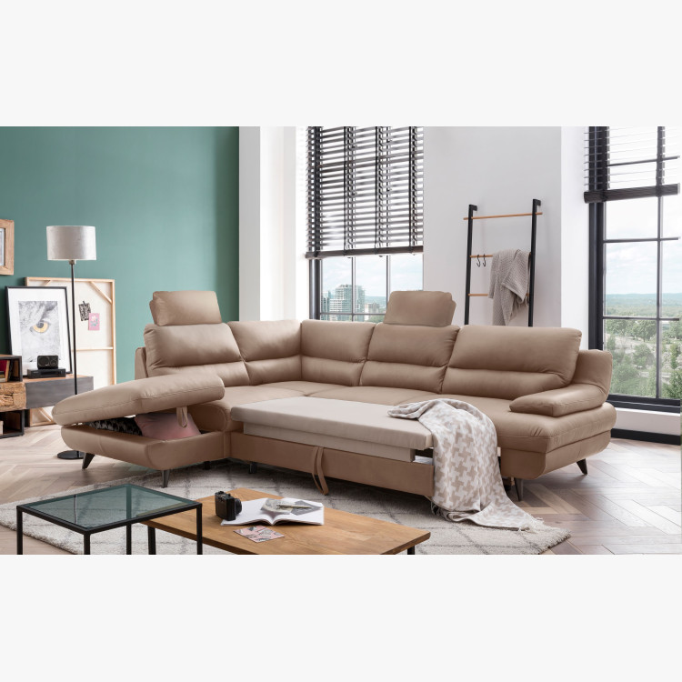 Kožená rohová sedačka s funkcí spaní roh v levo - výběr barvy