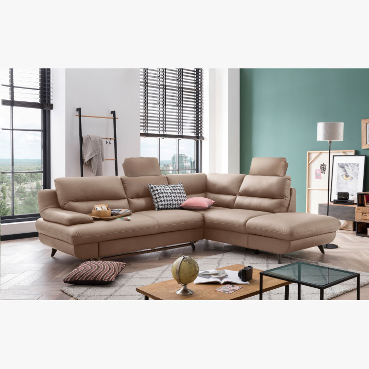 Kožená rohová sedačka s funkcí spaní roh v pravo - výběr barvy