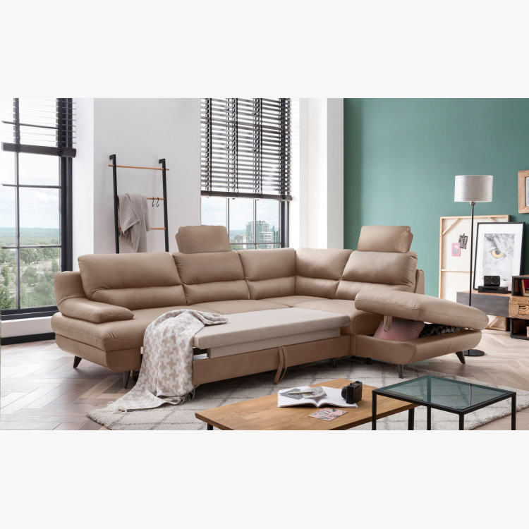 Kožená rohová sedačka s funkcí spaní roh v pravo - výběr barvy