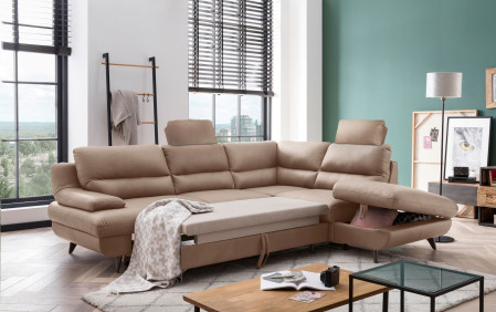 Kožená rohová sedačka s funkcí spaní roh v pravo - výběr barvy