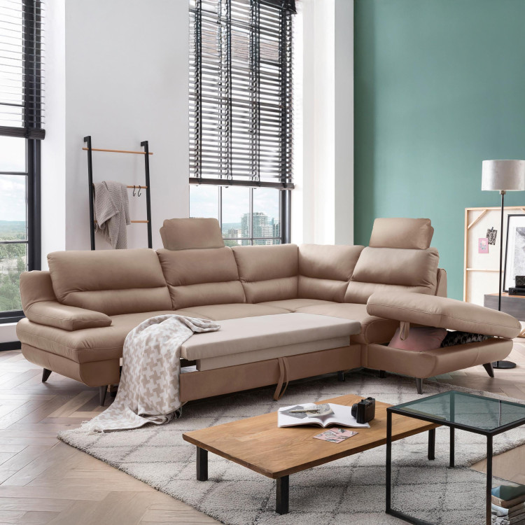 Kožená rohová sedačka s funkcí spaní roh v pravo - výběr barvy