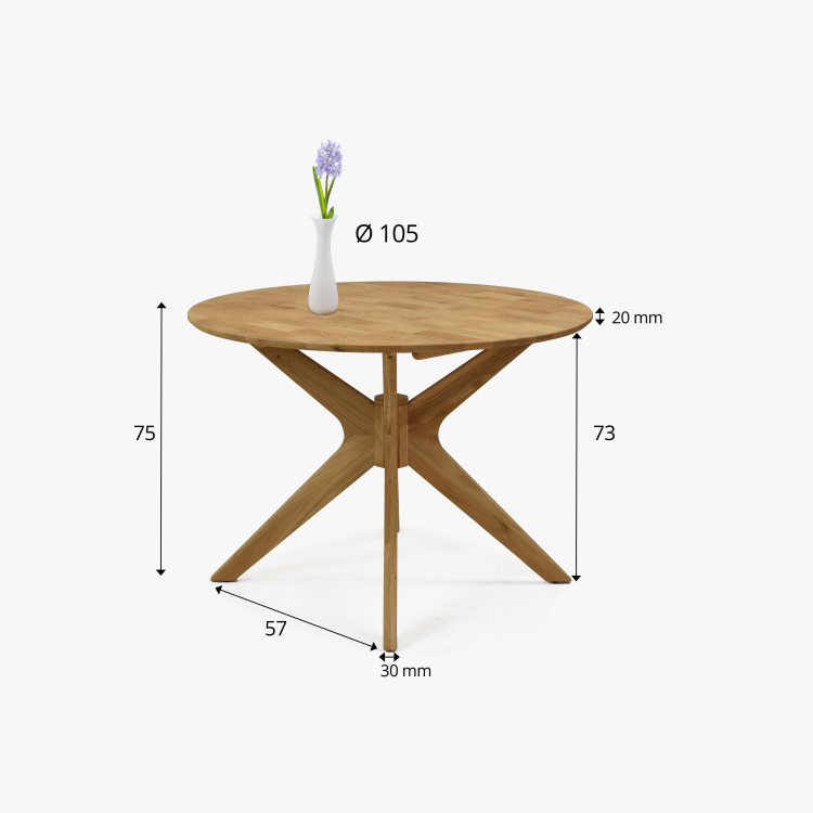 Kulatý dřevěný stůl s překříženýma nohama