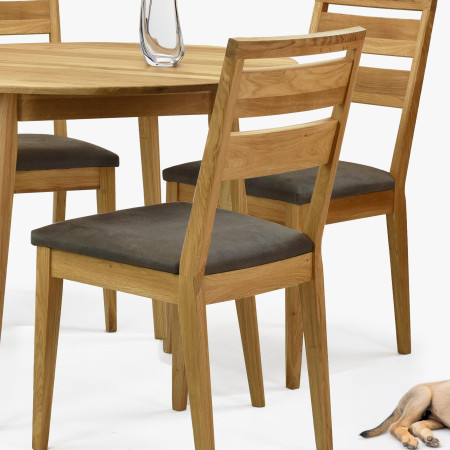 Dřevěná dubová jídelní židle s čalouněným sedakem