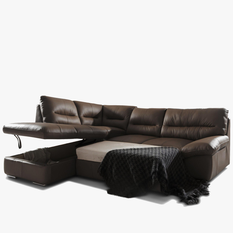 Rohová sedací souprava - pravá kůže hnědá , William roh v levo