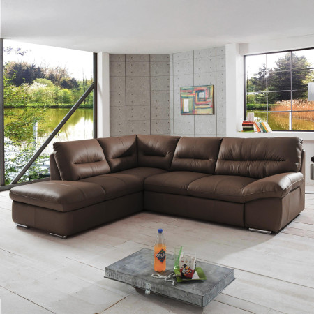 Rohová sedací souprava - pravá kůže hnědá , William roh v levo