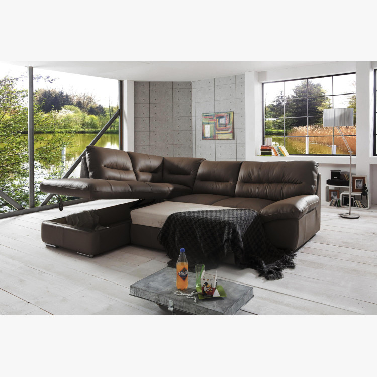 Rohová sedací souprava - pravá kůže hnědá , William roh v levo