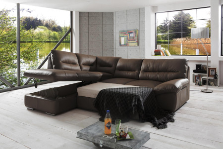 Rohová sedací souprava - pravá kůže hnědá , William roh v levo