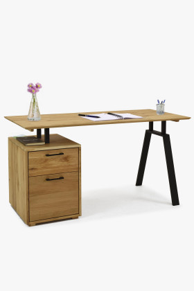 Eichenschreibtisch mit Metallbeinen und Aufbewahrungsbox