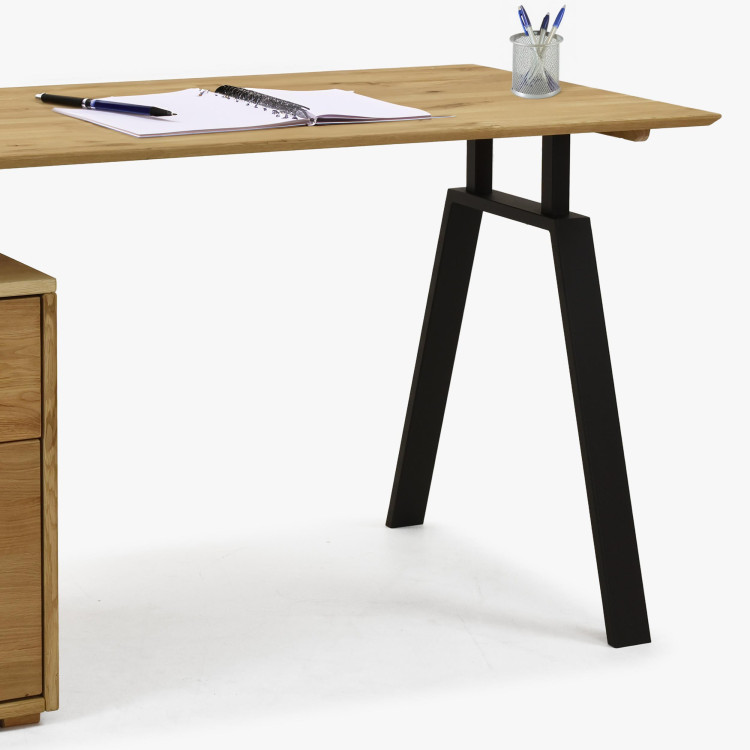 Dubový pracovní stolek s boxem a kovovými nohama