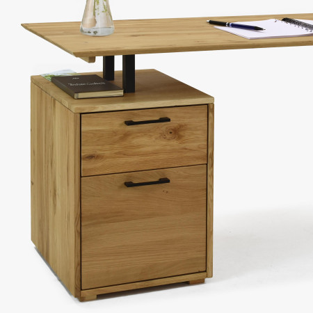 Dubový pracovní stolek s boxem a kovovými nohama