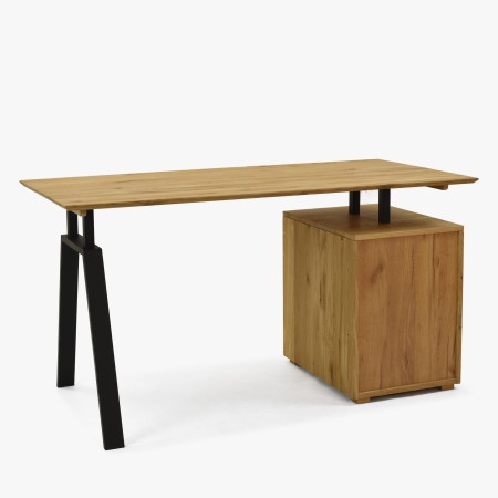 Dubový pracovní stolek s boxem a kovovými nohama
