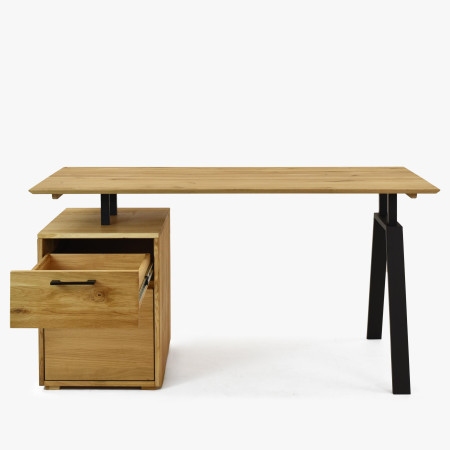 Dubový pracovní stolek s boxem a kovovými nohama