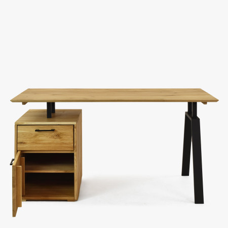 Dubový pracovní stolek s boxem a kovovými nohama