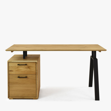 Dubový pracovní stolek s boxem a kovovými nohama