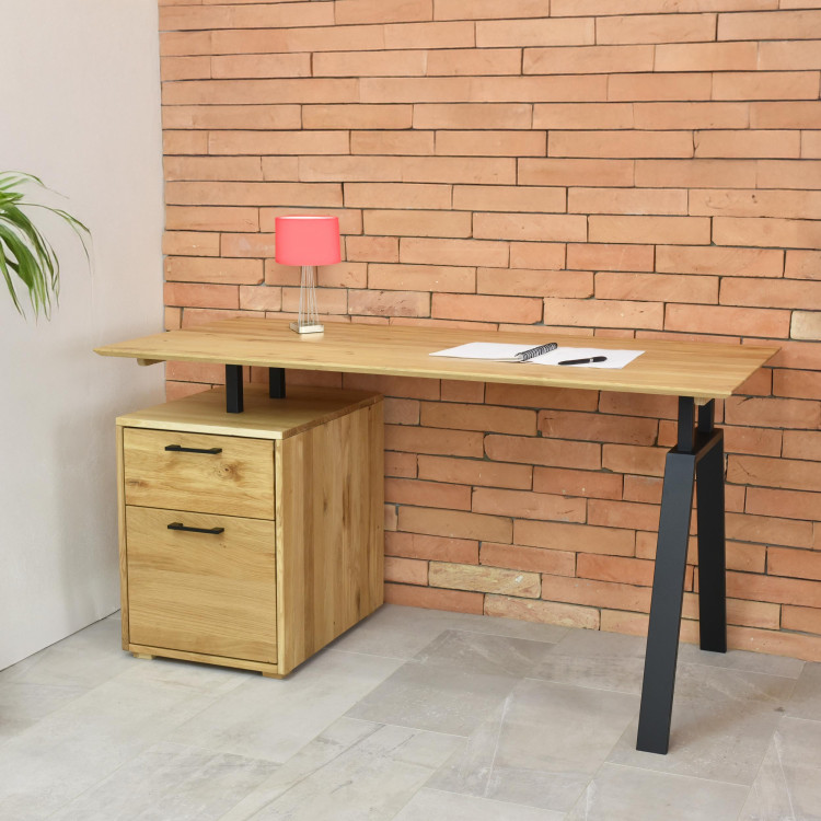 Dubový pracovní stolek s boxem a kovovými nohama