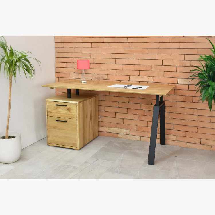 Dubový pracovní stolek s boxem a kovovými nohama