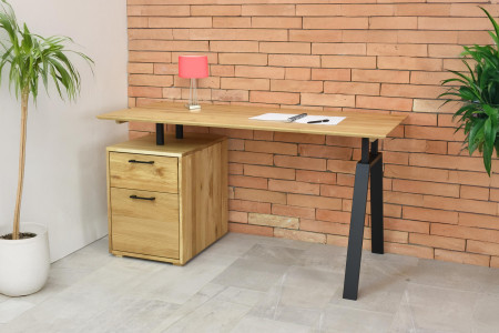 Dubový pracovní stolek s boxem a kovovými nohama