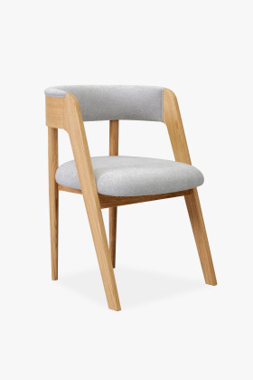 Eichenstuhl grau-beige Bouclé Polsterung modern