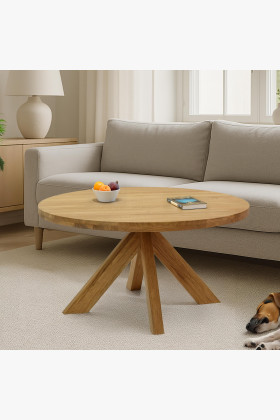 Dřevěný kulatý konferenční stůl o průměru 90 cm