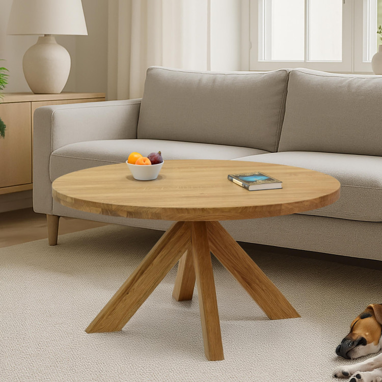 Dřevěný kulatý konferenční stůl o průměru 90 cm