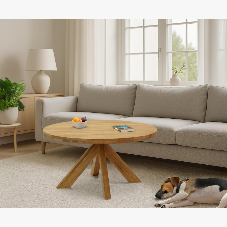 Dřevěný kulatý konferenční stůl o průměru 90 cm