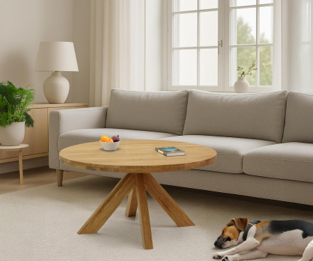 Dřevěný kulatý konferenční stůl o průměru 90 cm