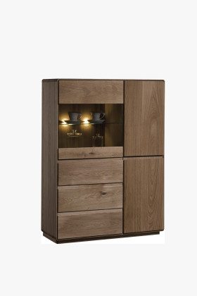 Massive Eichenvitrine Typ 45 in gebrannter Eiche, grifflos, minimalistisches