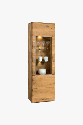 Schmale Vitrine Texas Eiche Natur mit Glastür links