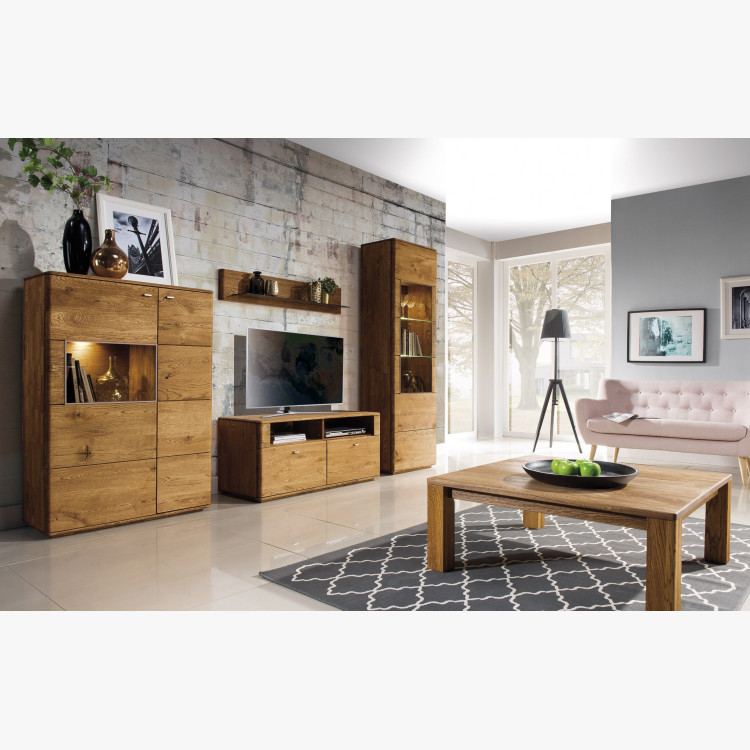 Dubová úzká vitrina Texas, TYP 10 ON (Otevírání dveří na levou stranu)