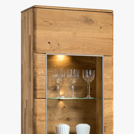 Dubová úzká vitrina Texas, TYP 10 ON (Otevírání dveří na levou stranu)