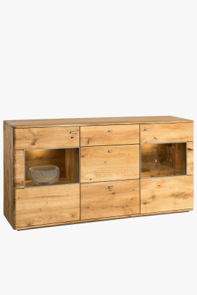 Kommode Texas Eiche natural mit Schubladen und Glastüren