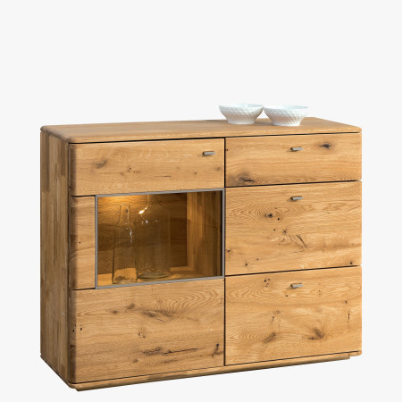 Nízká komoda s jednou prosklenou částí z dubu ON