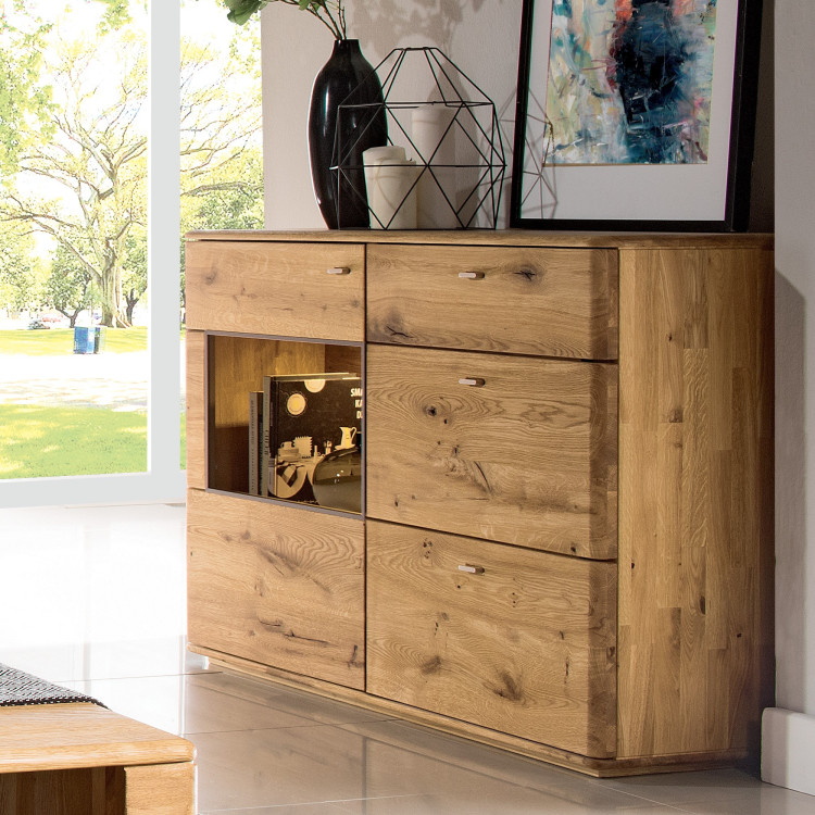 Nízká komoda s jednou prosklenou částí z dubu ON