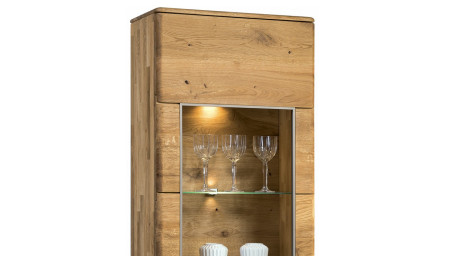 Dubová úzká vitrina Texas, TYP 11 (Otevírání dveří na pravou stranu)