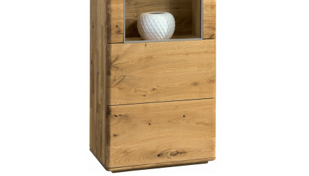 Dubová úzká vitrina Texas, TYP 11 (Otevírání dveří na pravou stranu)