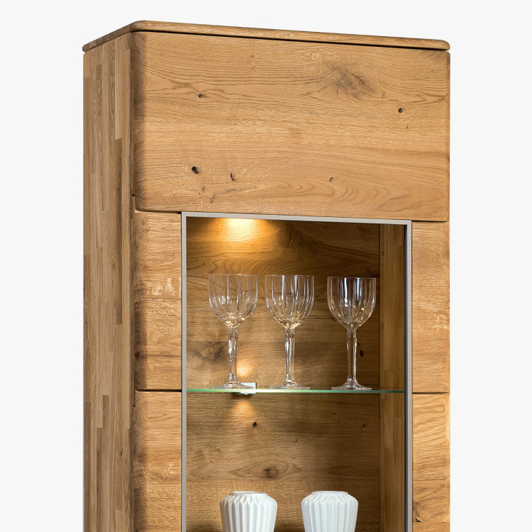 Dubová úzká vitrina Texas, TYP 11 (Otevírání dveří na pravou stranu)