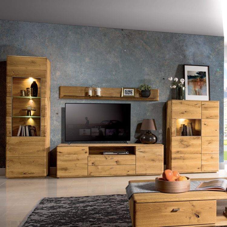 Dubová úzká vitrina Texas, TYP 11 (Otevírání dveří na pravou stranu)