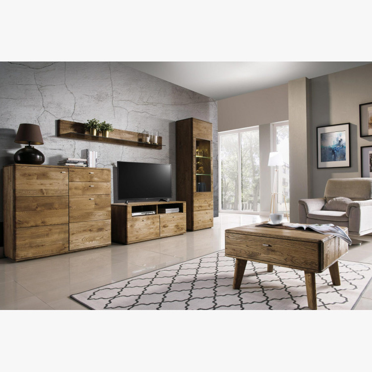 Nízká komoda s jednou prosklenou částí z dubu DP