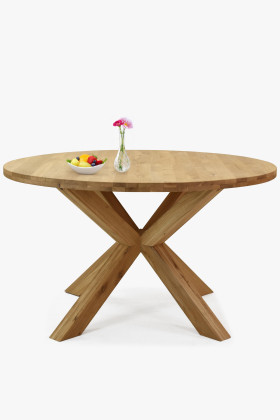 Runder Eichentisch 130 cm mit gekreuzten Beinen, geölt