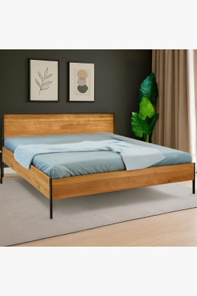 Doppelbett Eiche massiv 180x200 cm mit Metallfüßen schwarz