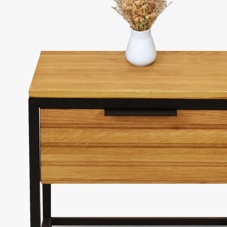 Dubový noční stolek z kovovýma nohama