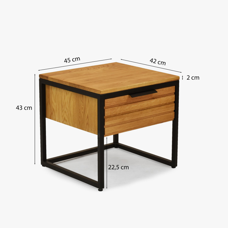 Dubový noční stolek z kovovýma nohama