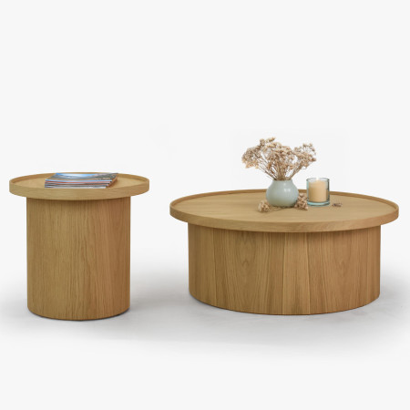 Dubový konferenční stolek dub bílý, Ø 80 ​​cm