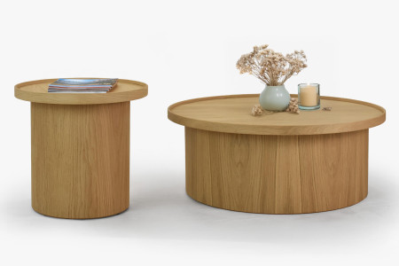 Dubový konferenční stolek dub bílý, Ø 80 ​​cm