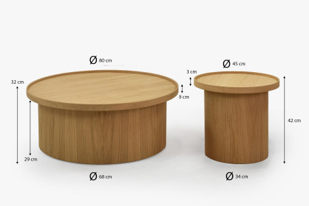 Dubový konferenční stolek dub bílý, Ø 80 ​​cm