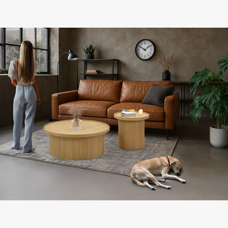 Dubový konferenční stolek dub bílý, Ø 80 ​​cm